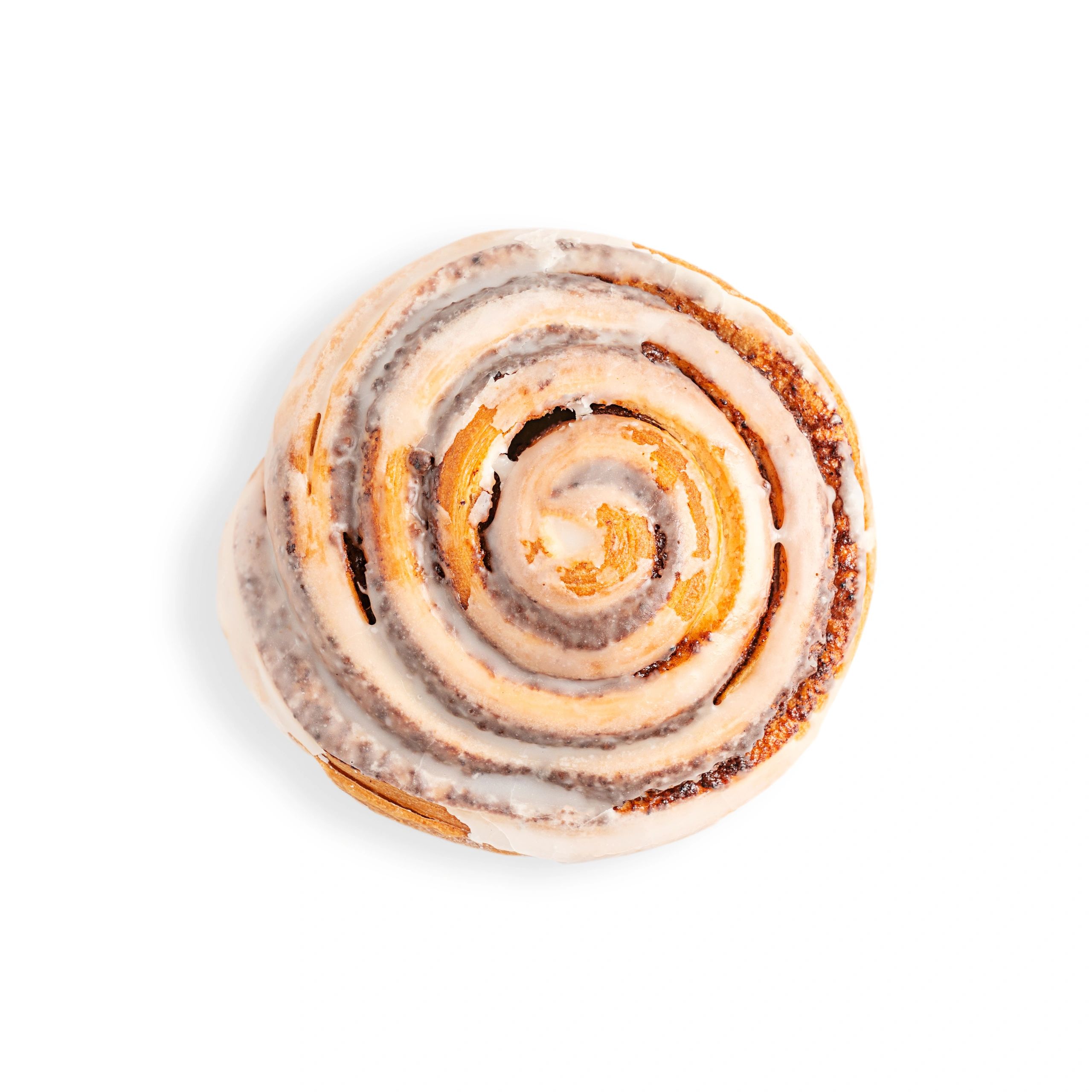 Cinnamon roll with icing on a white background