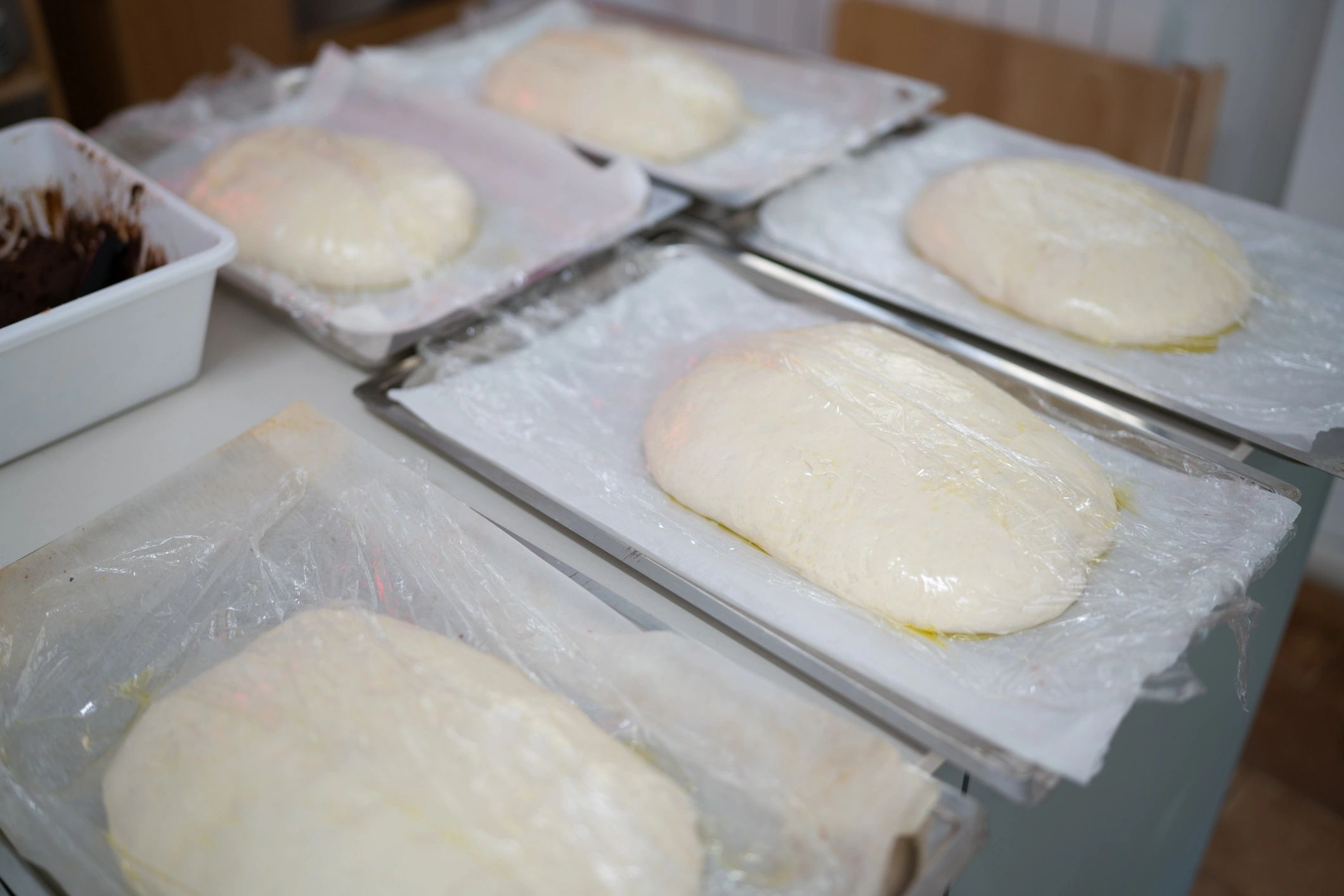 Dough portions ready for baking on trays